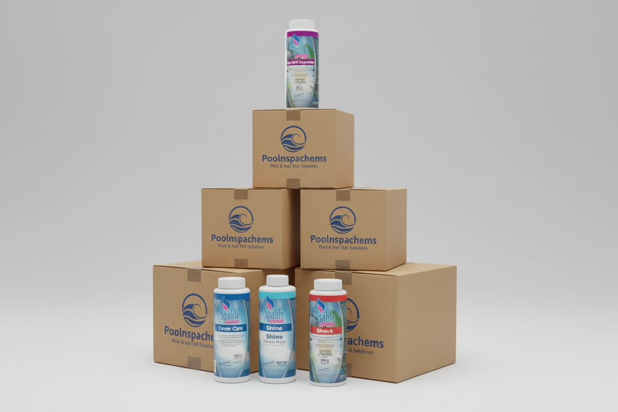 Product banner with boxes, logo and Spa Life products